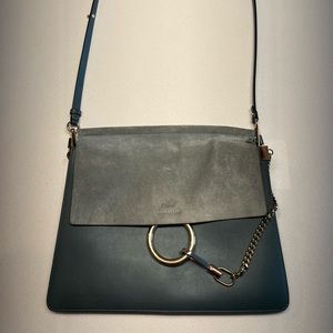 Chloe Crossbody Bag in Teal and Gray with Gold Accents